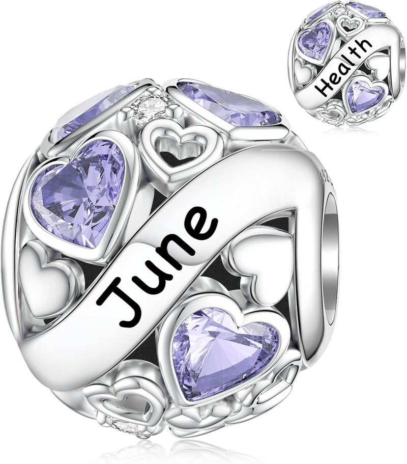 DALARAN Birthstone Charms for Charms Bracelet 925 Sterling Silver Heart Bead Happy Birthday Charms for Women - Image 1